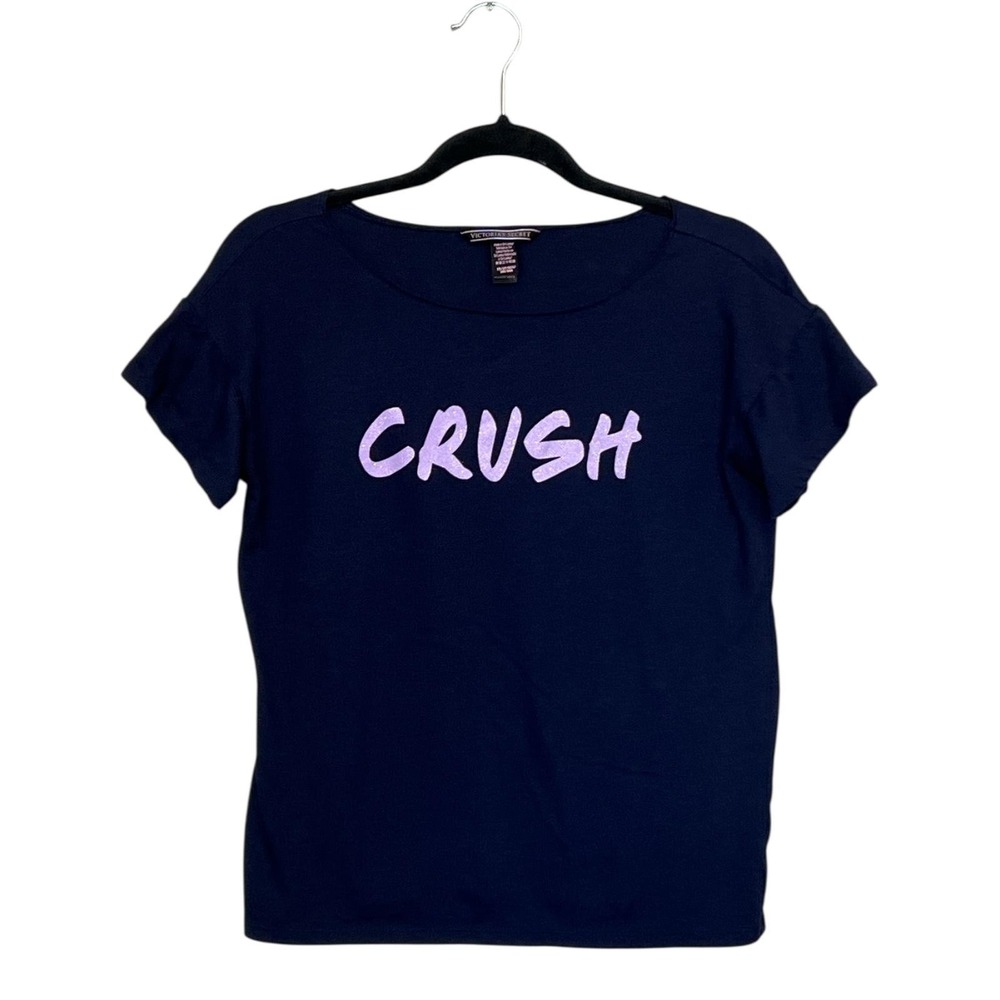 Victoria's Secret Top Womens‎ XS Crush Glitter Graphic Tee Navy Blue